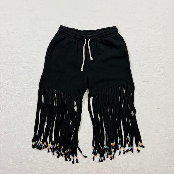 Upcycled Wild Fable Fringe Beaded Sweat Shorts Black, Size Small - Picture 1 of 9